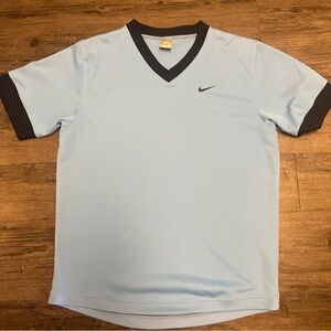 Nike Men’s Light Blue V-Neck Shirt with Black Trim